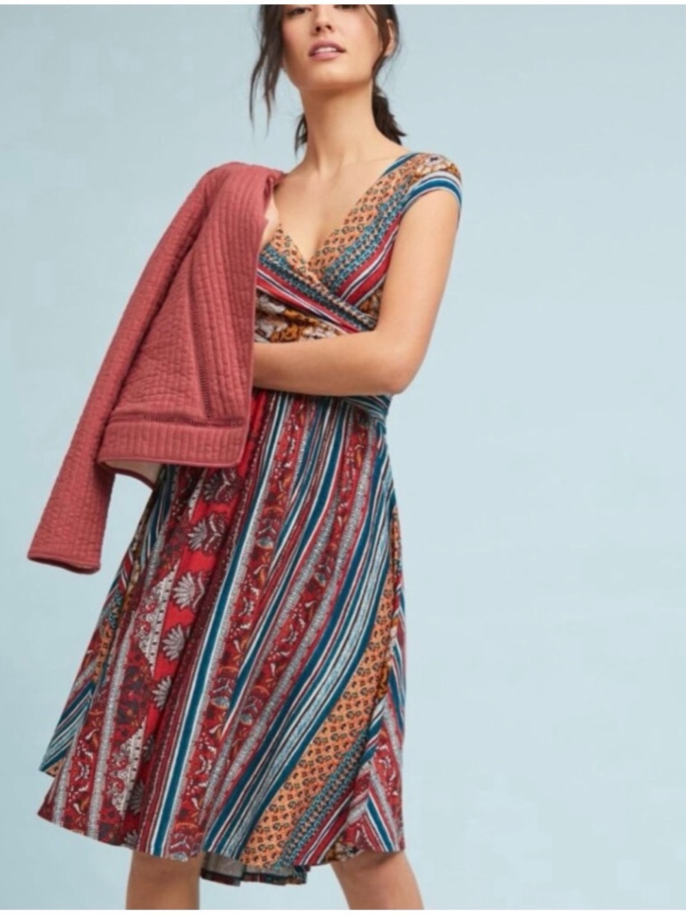 Anthropologie Maeve Women’s Sz M Faux Wrap Jersey Dress Tamera Multicolor